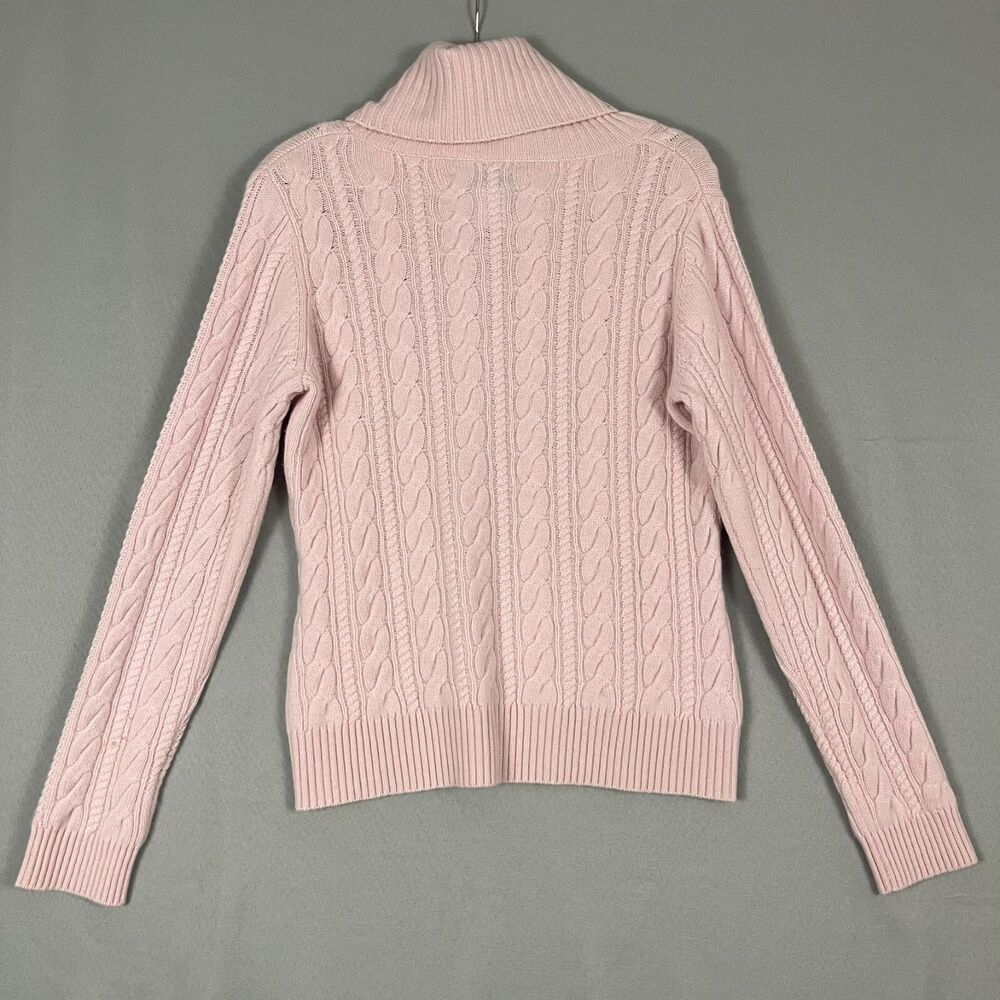 Bloomingdale's Sweater Women's Medium Pink 100% Cashmere Cable Knit Turtleneck - Picture 4 of 5